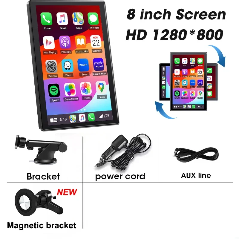 7/8 inch auto multimedia speler ondersteuning horizontaal en verticaal scherm draadloze Carplay Android auto stereo magnetische beugel