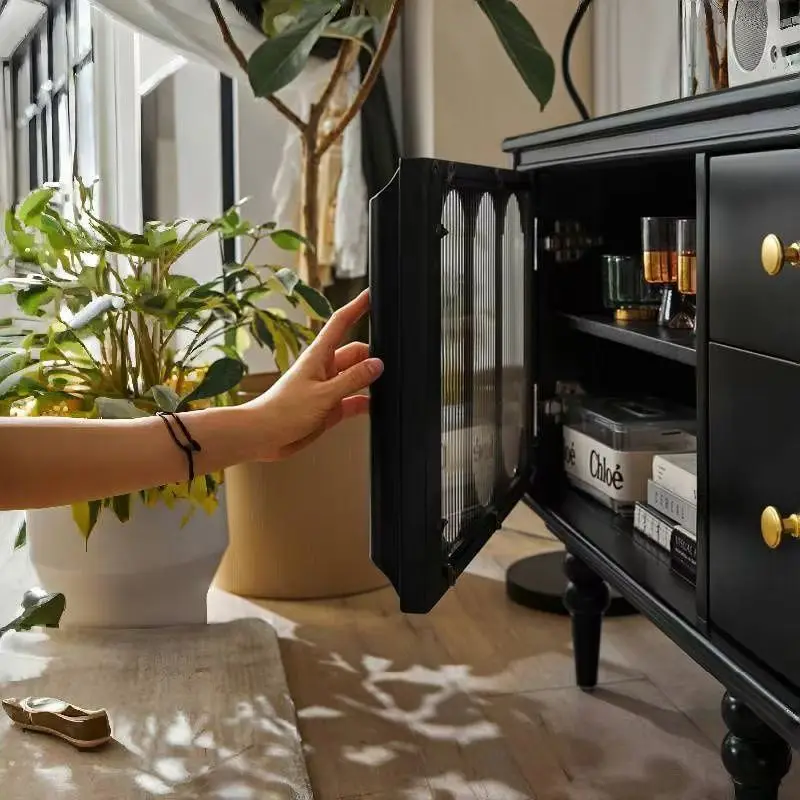 خزانة تلفزيون حديثة من الخشب الصلب، غرفة معيشة بسيطة فاخرة أمريكية خفيفة مع طاولة قهوة #5