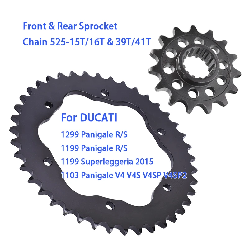 

For DUCATI 1299 1103 1199 Panigale V4 V4S V4SP R S 525 Chain 15/16/39/41 Teeth Motorcycle 15T 16T Front 39T 41T Rear Sprocket