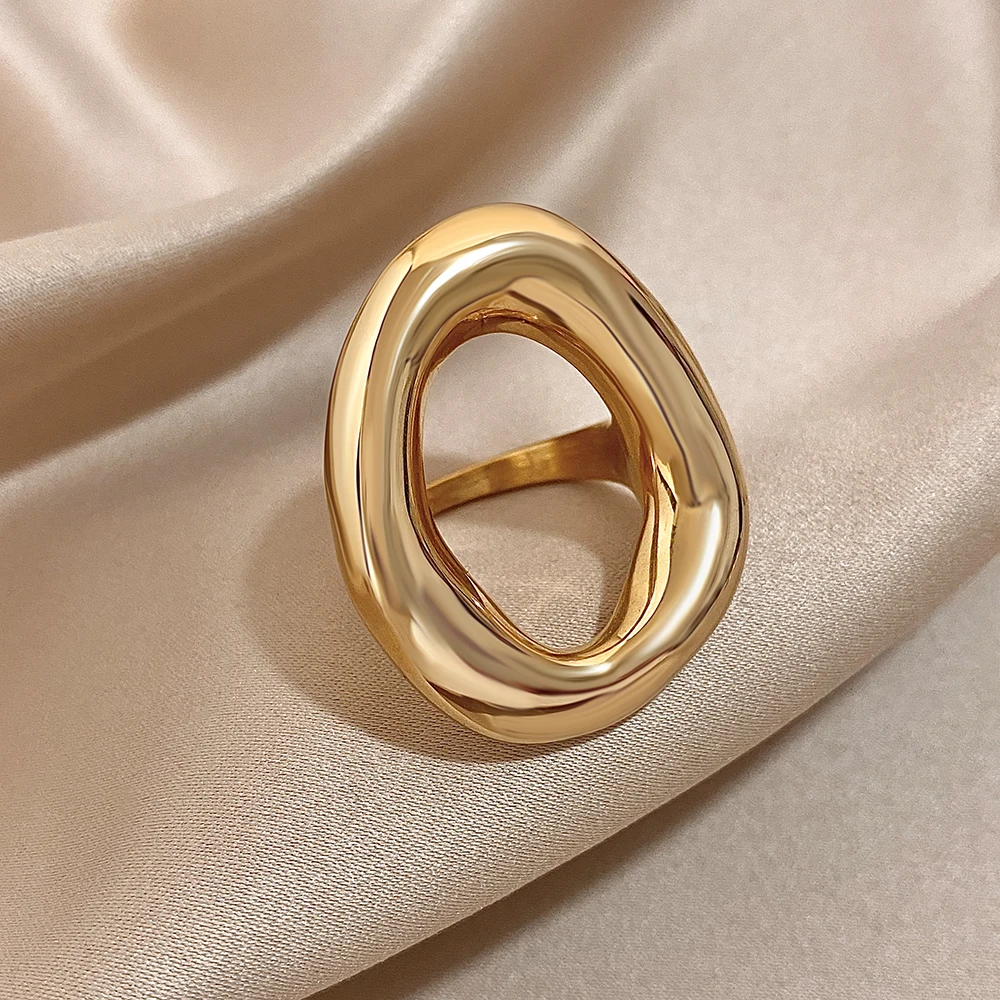 Freetry Minimalist Stainless Steel Chunky Large Rings For Women big size Geometric Aesthetic Femal Waterproof Ring - Image 6