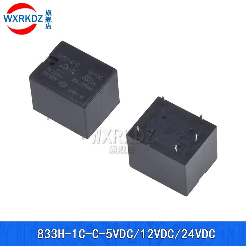 5Pcs 833H-1C-C-5V 12/24VDC 5PIN 833H-1A-C-5VDC 833H-1A-C-12VCD 10A 4PIN 5V 12V Power Relay