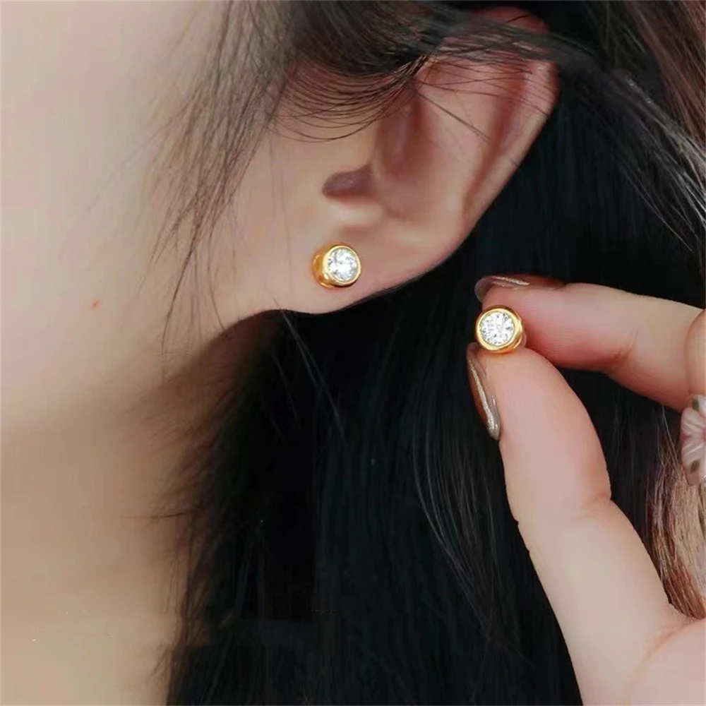 Stainless Steel Gold Color 6mm Zirconia Round Stud Earrings Set for Women Luxury Jewelry Accessories Girlfriend Gifts