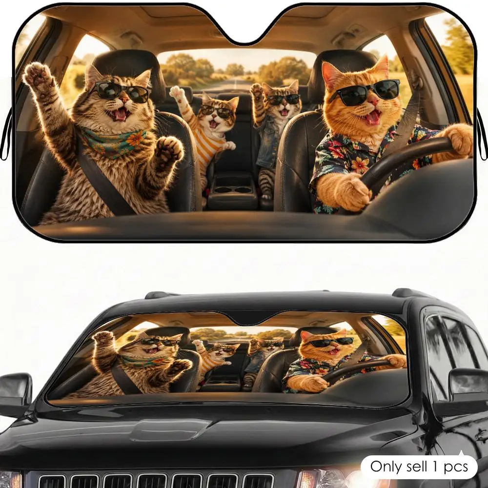Countryside Cat Cruise Sun Visor Car Sun Shade Front Windshield Coverings Blocker Auto Protector Window Visor Screen Cover