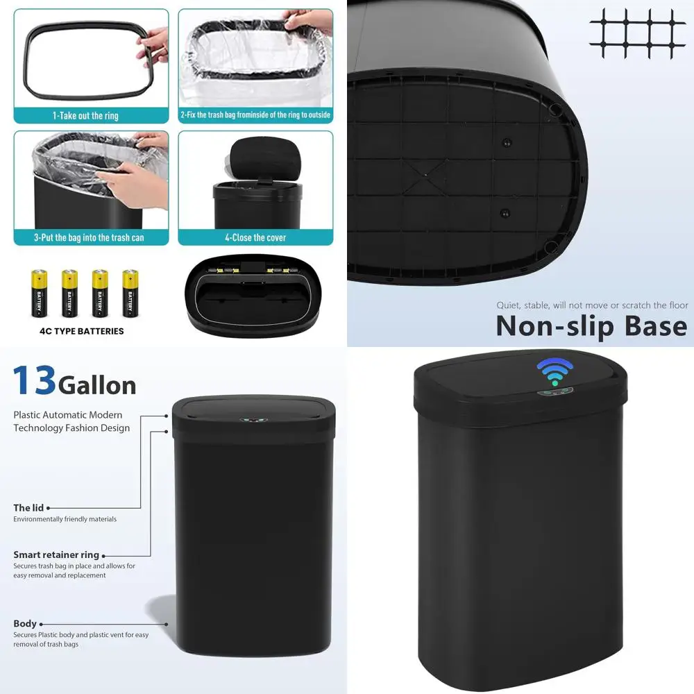 

Бесконтактный кухонный мусорный бак на 13 галлонов, корзина для мусора с контролем запаха объемом 50 л для общежитий, офисов и спален