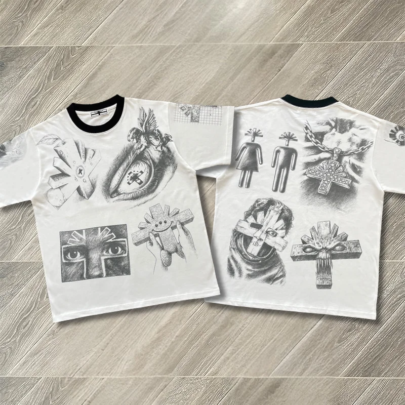 

Vertabrae T-shirt High-street Personalized Graffiti Printed Cotton Casual Men's Women's Graphic T Shirts