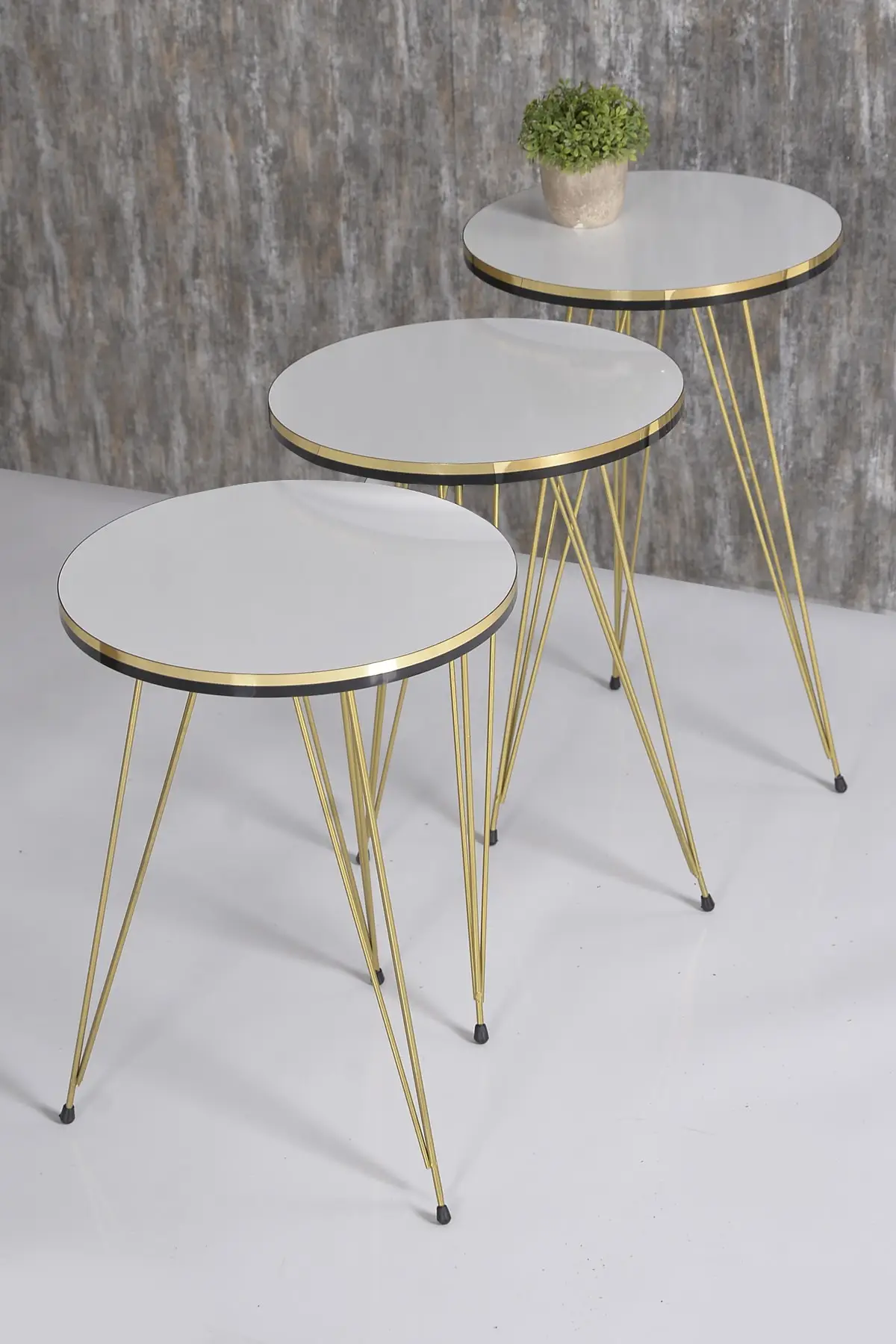 DOLBOVI Zigon Coffee Table And Coffee Table in the Middle Ellipse Set Double Gold White Wire Coffee Table