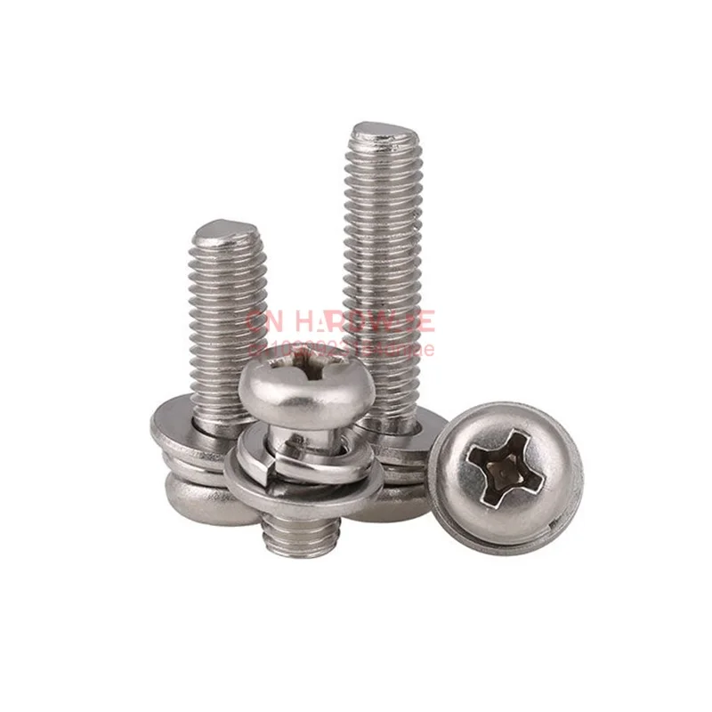 304 Stainless Steel Round Phillips Cross Pan Head Three Combination Screw Washer Gasket M2 M3 M4 M5 M6 Screws GB9074.8