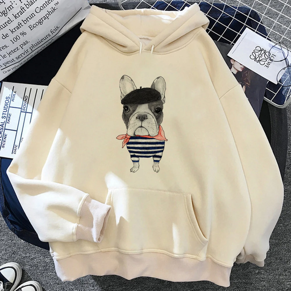 

French Bulldog hoodies women y2k aesthetic Korean style long sleeve top graphic sweater pulls female Kawaii clothes