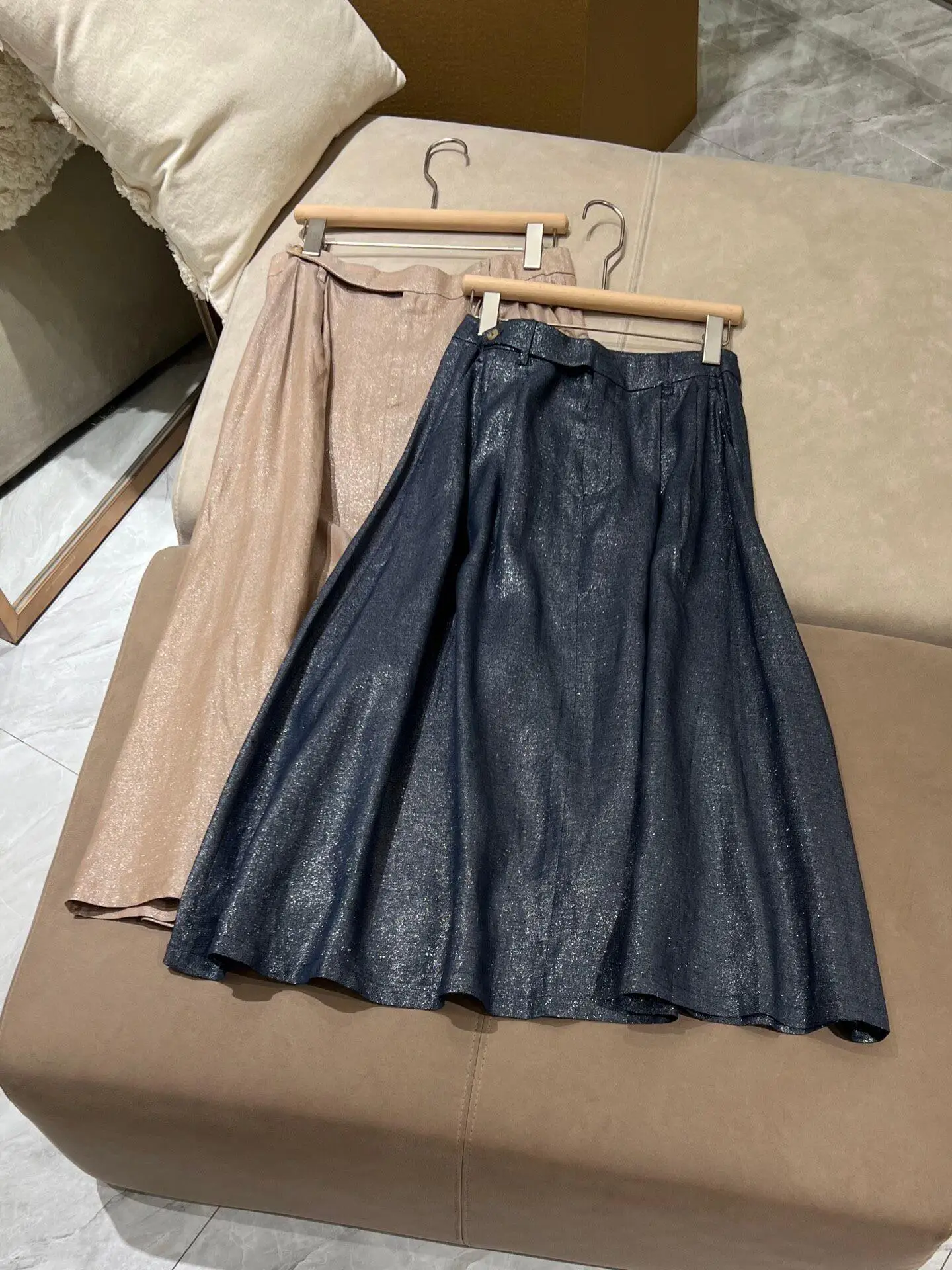 Women's Casual Versatile Sparkling Gold Thread Linen Skirt