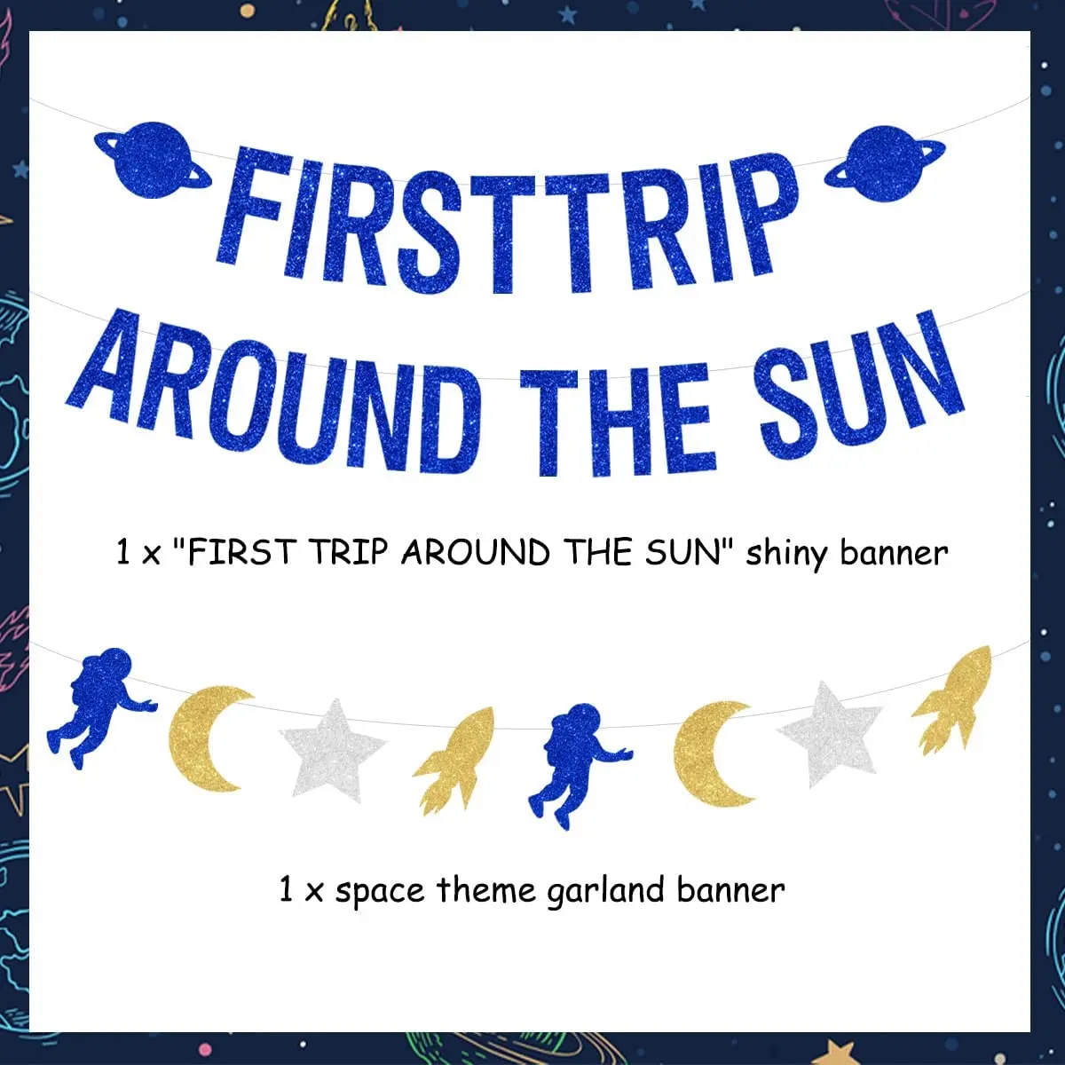 Sursurprise-First Trip Around The Sun Banner, Outer Space Theme, 1st Birthday Party Decorations, Moon, Star Planets, Garland