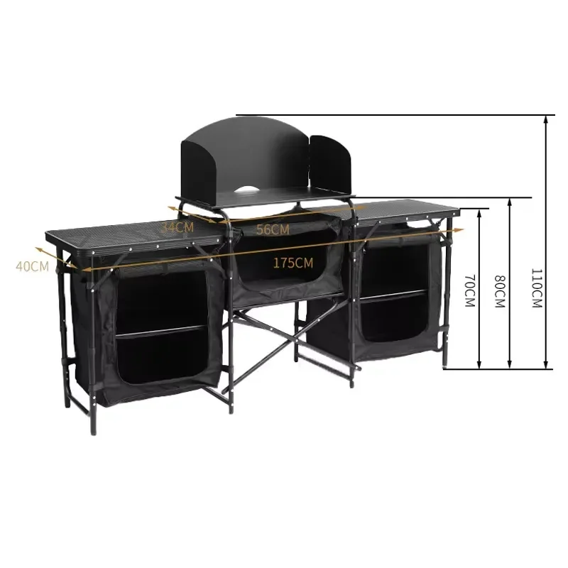 Modern Multi-Functional Aluminum Folding Camping Table Portable Picnic Cooking Kitchen Cabinet with Leg Base for Outdoor Use