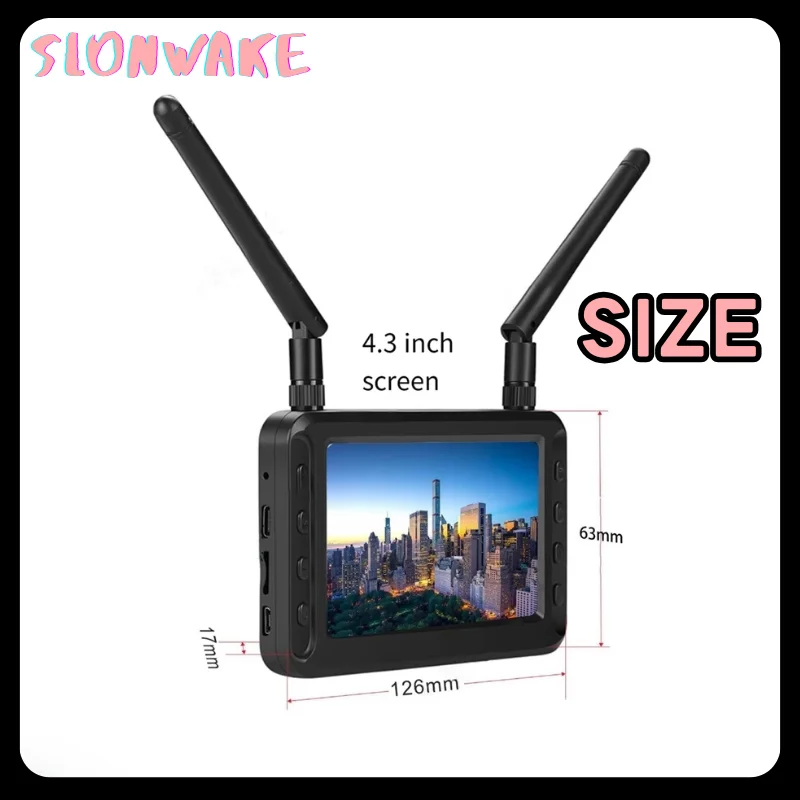 5.8GHZ 40CH 4.3inch FPV Receiver Monitor with battery Aviation Wireless Receive Image Transmission Dual Antenna for RC Models