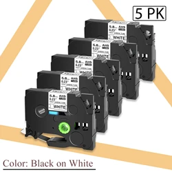 5PK Heat Shrink Tubes 5.8mm Compatible Brother Hse-211 Label Tubes Black on White Cartridge Cassette For P-Touch Label Printers