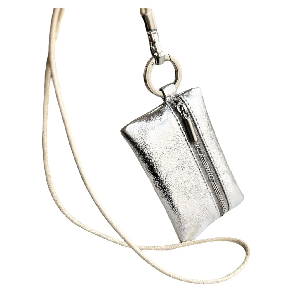 Mini PU Leather Hanging Neck Coin Purse Hanging Neck Solid Color Key Bag ins Japanese Style Zero Wallet Key Storage