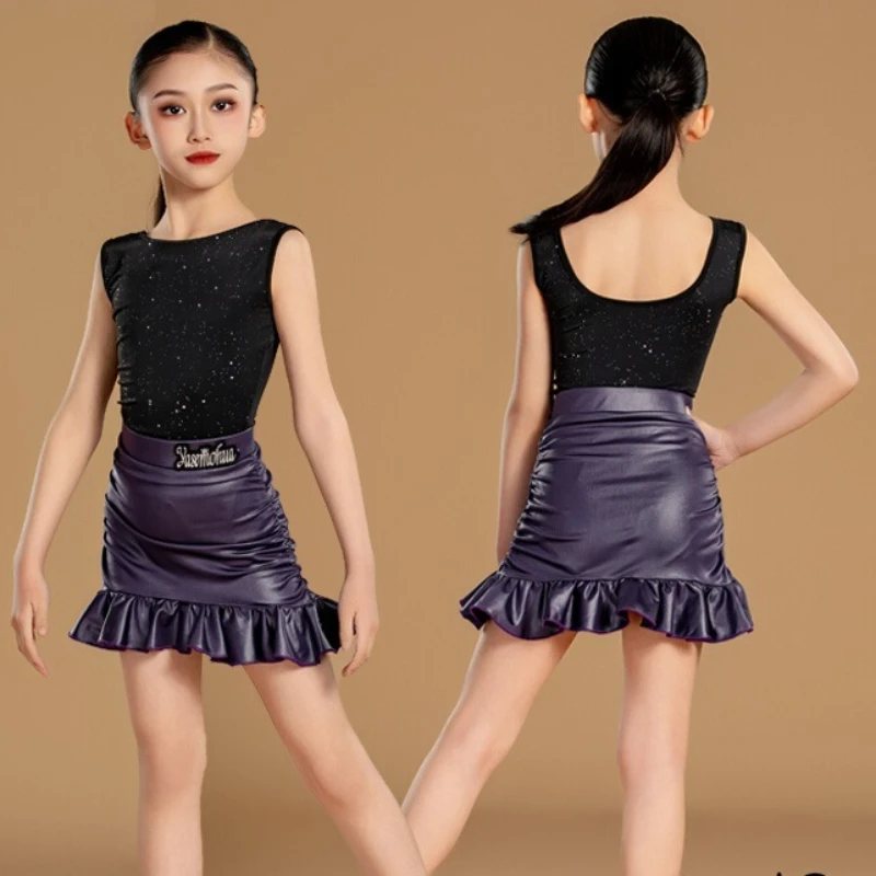 Nieuwe Latin-danskostuums, oefenkleding voor kinderen, hoogwaardige meisjestraining en leerkleding voor optredens, lichaamsknuffelende rokken