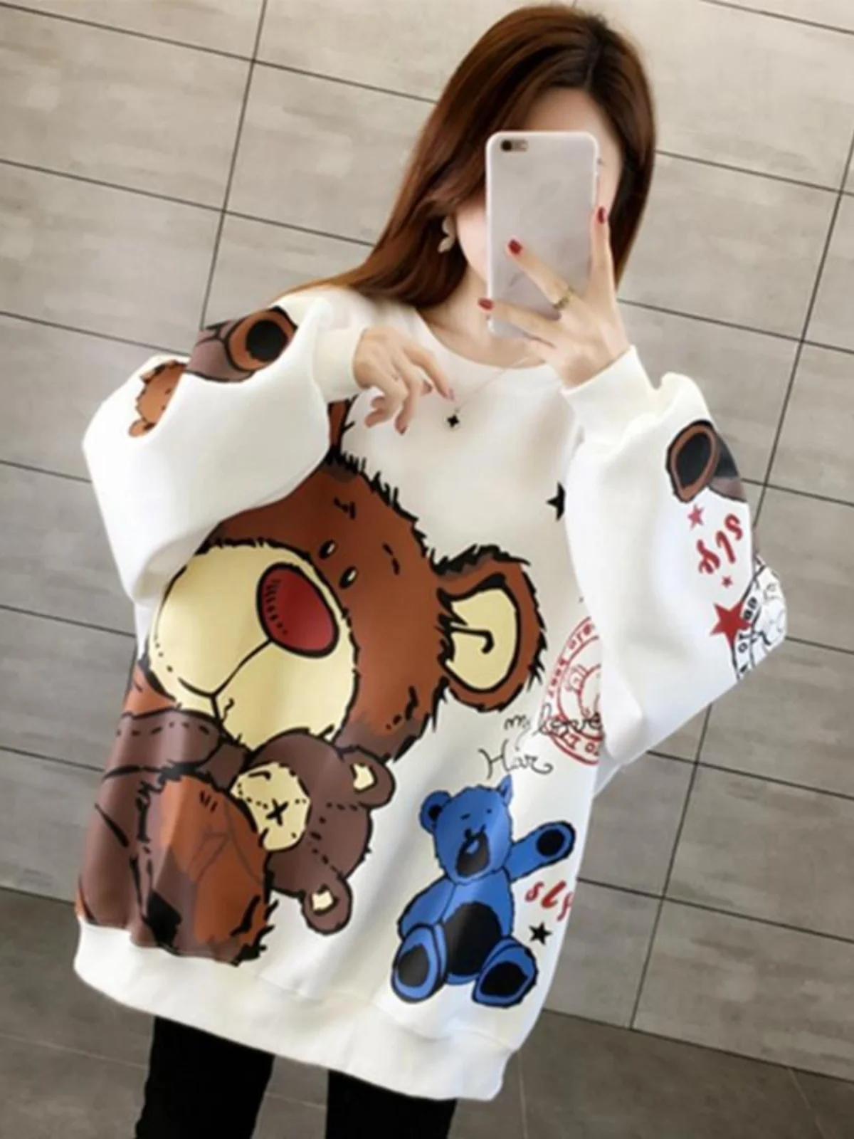 Loose Fit Fce Gefüttert Mittellanges Sweatshirt Damen Koreanische Sle Herbst Winter Oberbekleidung Design Sensation Casual Streetwear