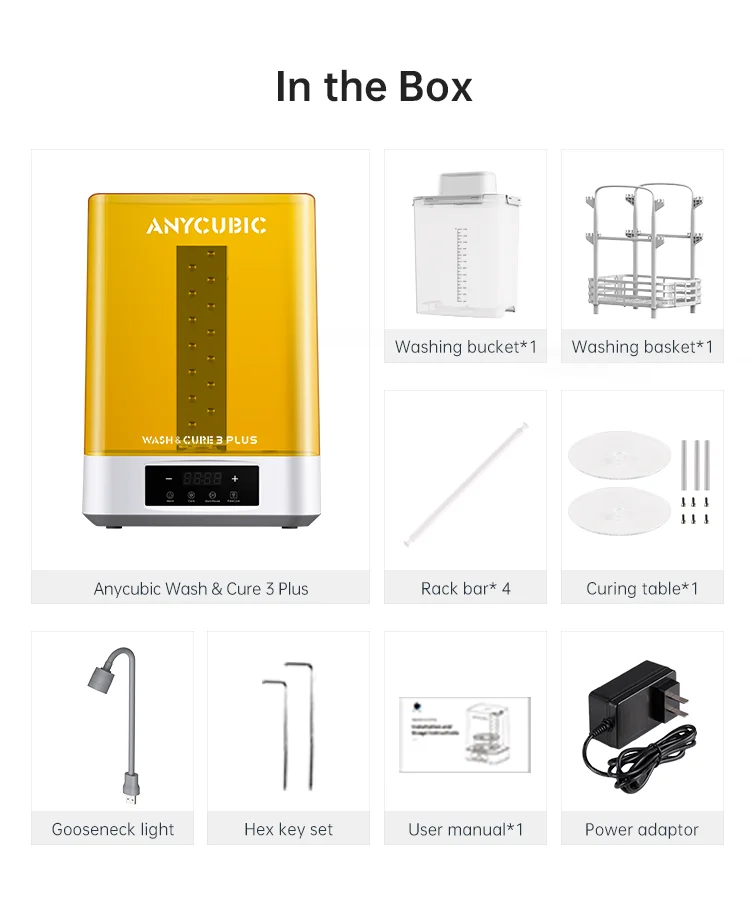 ANYCUBIC Wash & Cure 3 Plus Large Volume Curing Washing Machine For SLA LCD Resin 3D Printer Cleaning Size 228*128*250 mm