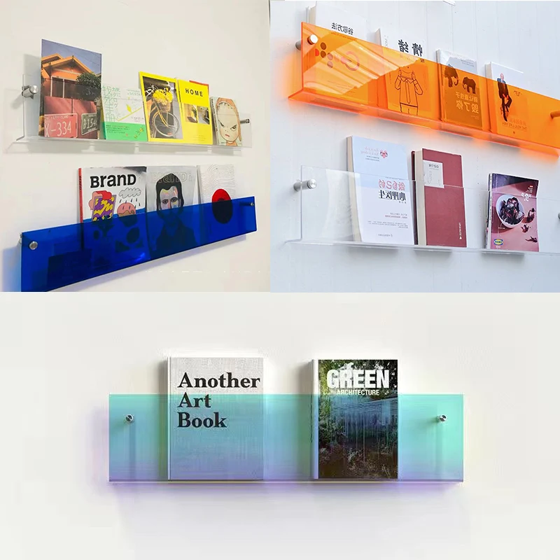 Wall Picture Book Rack, Acrylic Bookshelf, Newspaper And Magazine Hanging, Wall Decoration, 8 Color Transparent Display Rack