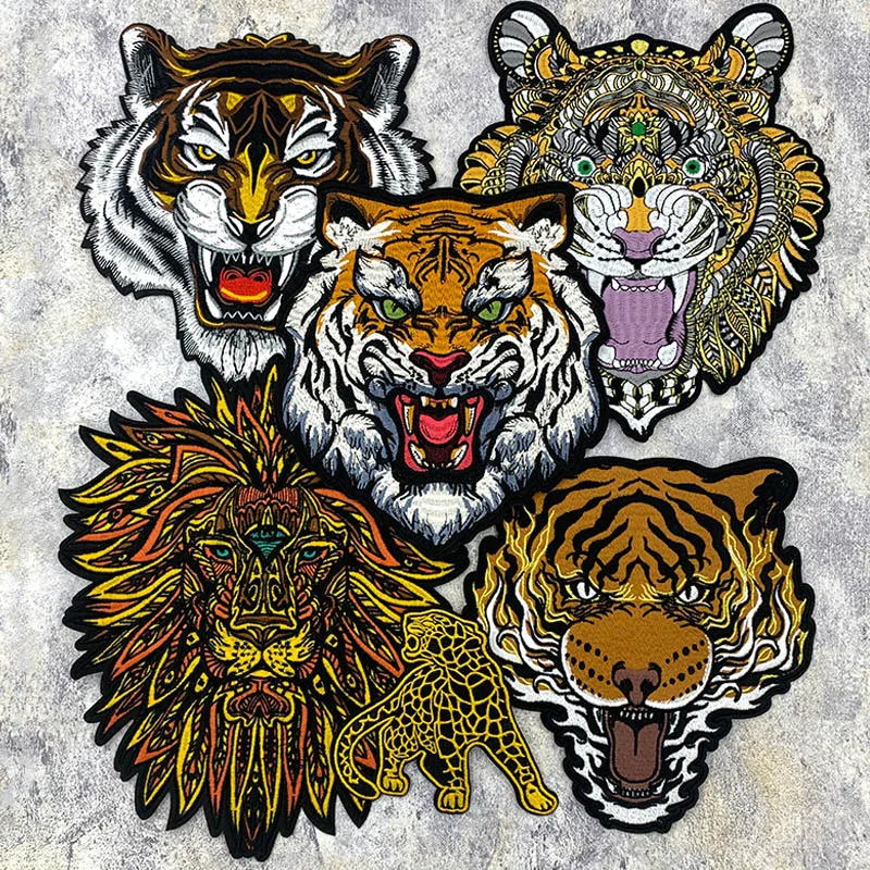 Large Cool Leopard Tiger Lion Wolf Embroidery DIY Repair Hole Stickers For Clothing Jackets Down Fabric Animal Ironing Patch