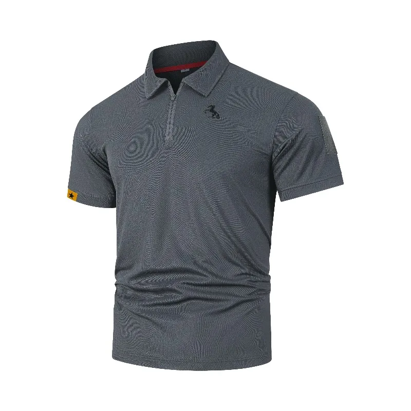 Men's Outdoor lapel Polo Shirt Quick Dry Moisture Wicking Horse Embroidery Arm Pocket Sports Outdoor Golf Daily Work Casual male