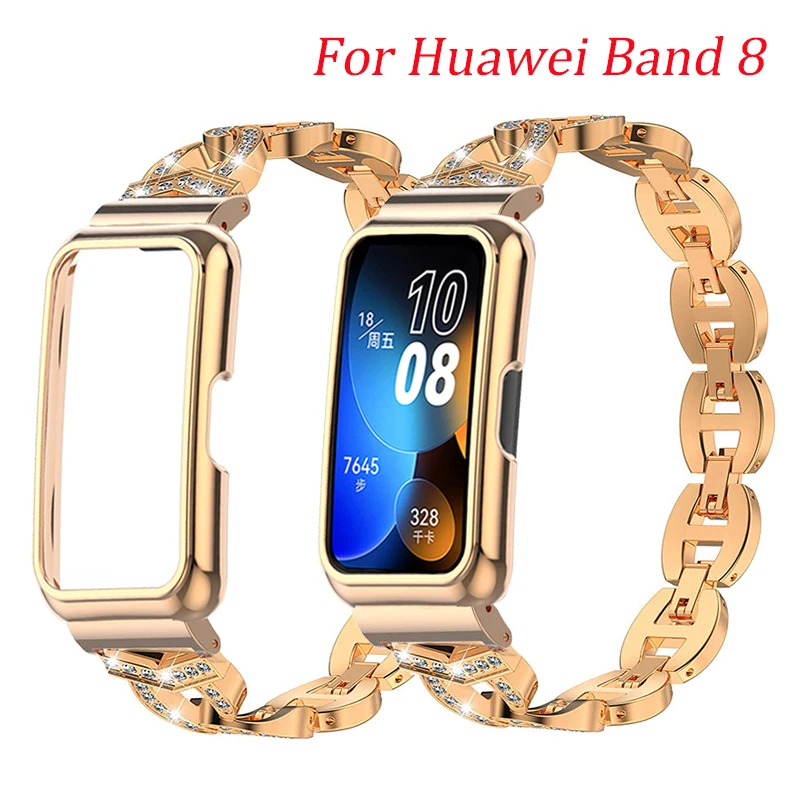 Casing pelindung logam tali berlian untuk Huawei Band 6 7 8 gelang gelang pintar untuk Honor Band 7 6 penutup pelindung gelang kulit