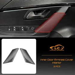 2pcs ABS Inner Door Armrest Cover Golden Carbon Fiber Color Interior Trim for Peugeot 208 2020-2025