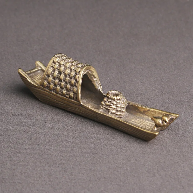 

Китайская винтажная медная мини-лодка, курильница, чайные украшения для домашних животных, латунная рыбацкая лодка, птица, чайная церемония, поделки, украшение дома