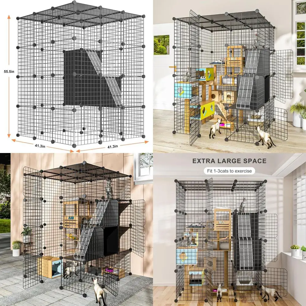 

Spacious Metal Wire Indoor Cat Enclosure with Storage and Detachable Platform for 1-3 Cats, 3x3x4 Feet