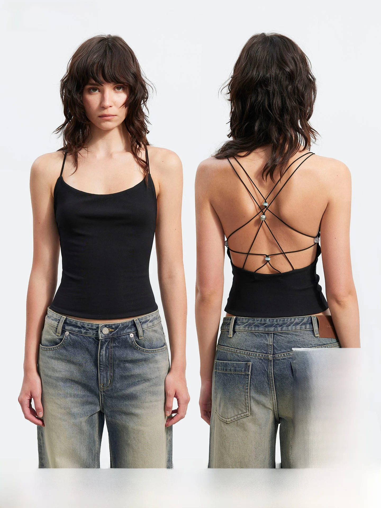 

AFTADAWN Skin-friendly Combed Cotton Cross Back Elastic Strap Vest Breathable Short Length V-neck Women's Fashion Top