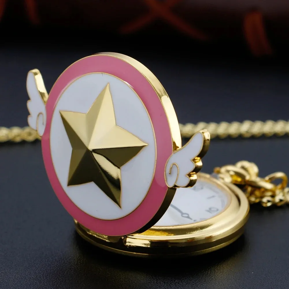 Classic Sailor Cute Pink Wing Design Quartz Pocket Watch for Women Children Personalised Pendant with Chain Gifts Reloj Hombre