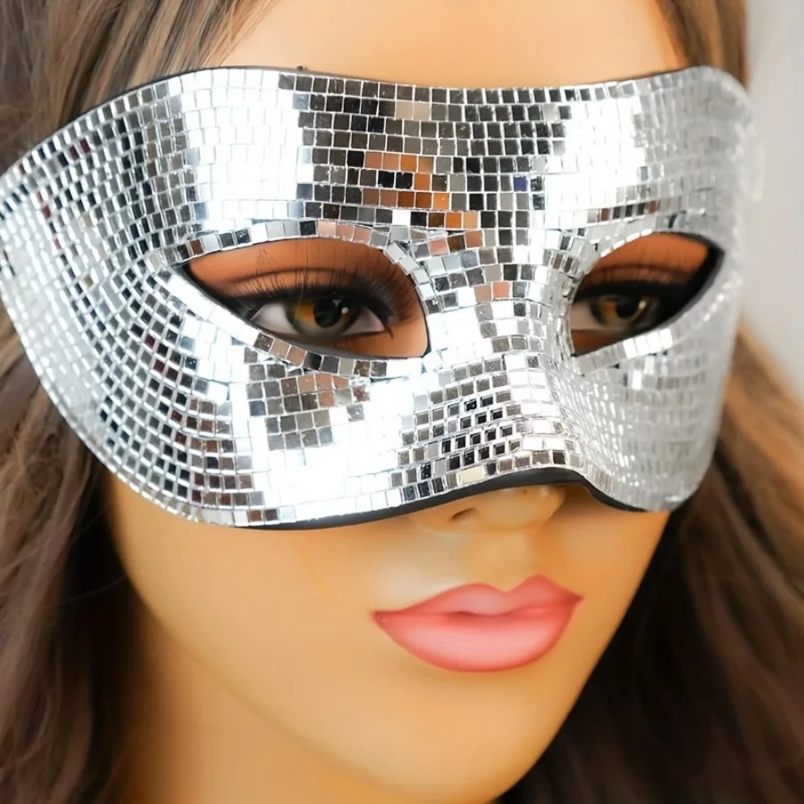 New Disco Ball Glitter Face Mask Cosplay Shining Queen Halloween Party Costumes Accessories Men Fashion PROM Masks Half Helemet