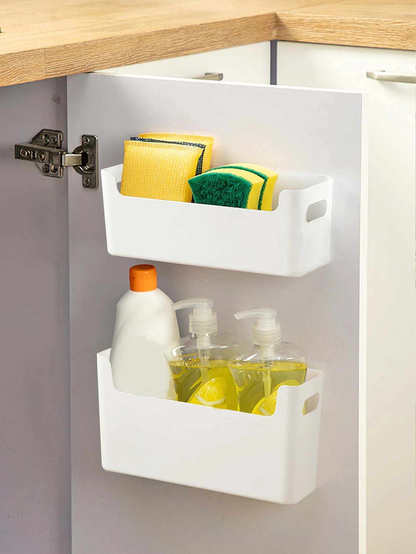 Punch Free Cabinet Door Organizer Plastic Wall-mounted Storage Box Sponge Holder Kitchen Storage Organization For Cling Film view 2