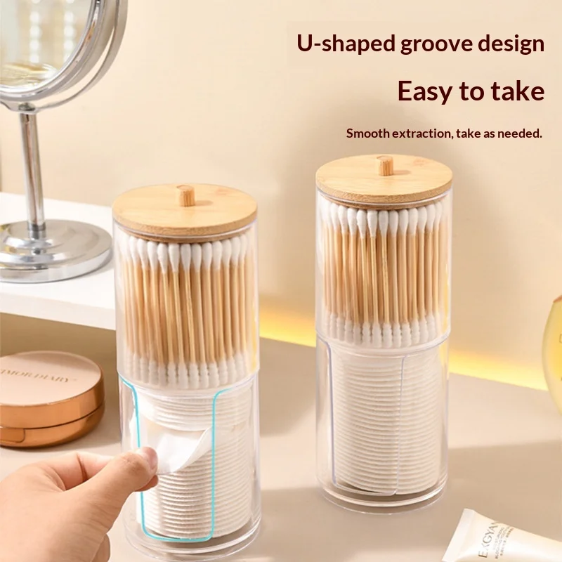 

ouble Layer Cotton Swab Holder - Clear Desktop Organizer for Makeup Pads, Earrings & Small Jewelry Round Storage Box