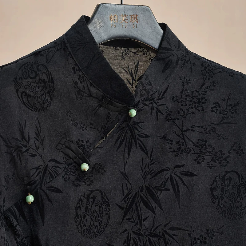 Women Chinese Style Improved Cheongsam Tops Temperament Jacquard Short Sleeve Qipao Tops Summer Retro Thin Shirts