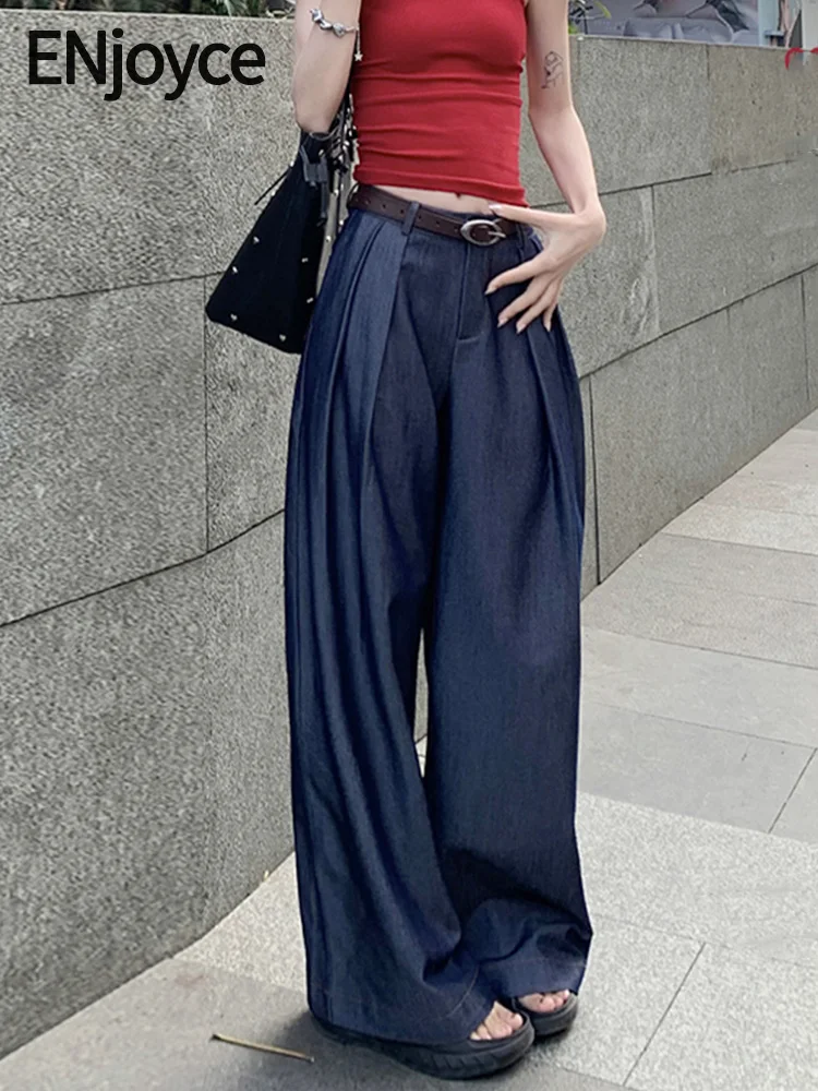 

2024 Summer Women New Vintage Blue Wide Leg Jeans Baggy Pants y2k Streetwear Loose Denim Pants Sun Protection Trousers