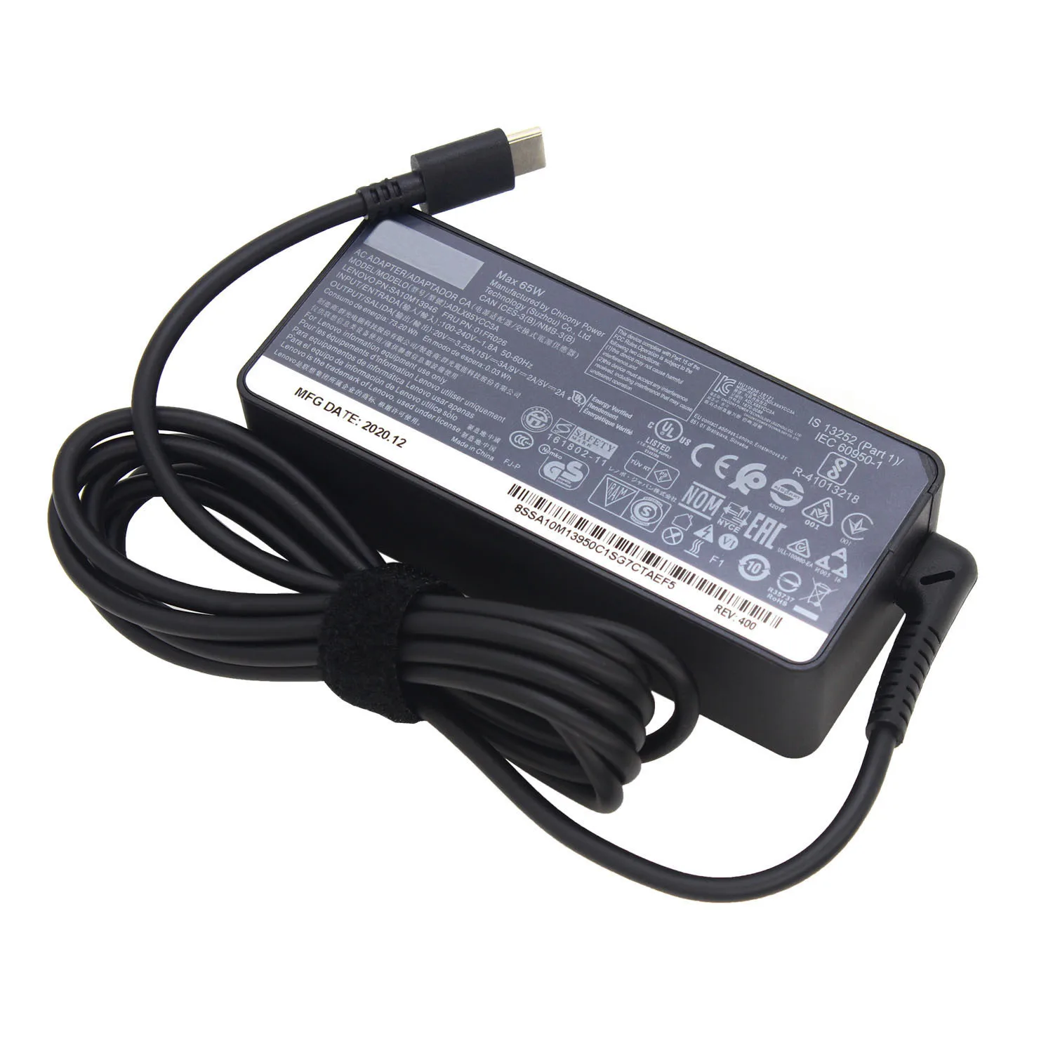 מטען למחשב נייד מסוג USB מסוג C בגודל 20V 3.25A עבור Lenovo Thinkpad X1 Carbon Yoga X270 X280 T580 P51 P52s E480 E470 S2