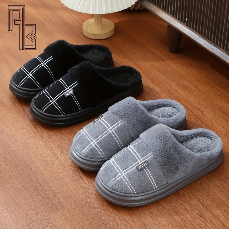 

Хлопковые тапочки мужские больших размеров, зимние теплые шерстяные тапочки 2025 года, простые и универсальные плюшевые тапочки на толстой подошве