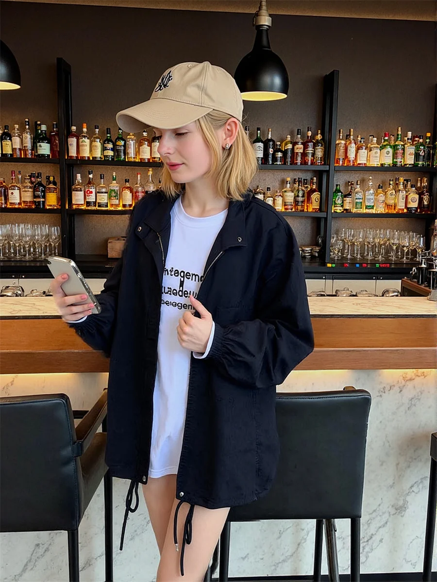 

Куртки с отложным воротником и базовым воротником, двусторонняя демисезонная куртка для женщин, летняя, приятная для кожи, свободная, пляжная, для подростков, шикарная Y2K