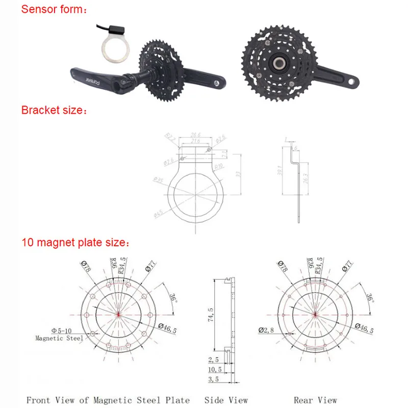 دواسة دراجة Bz-10c 10 المغناطيس دراجة كهربائية نظام PAS الاستشعار المساعد سهلة التركيب واجهة SM دراجة الملحقات