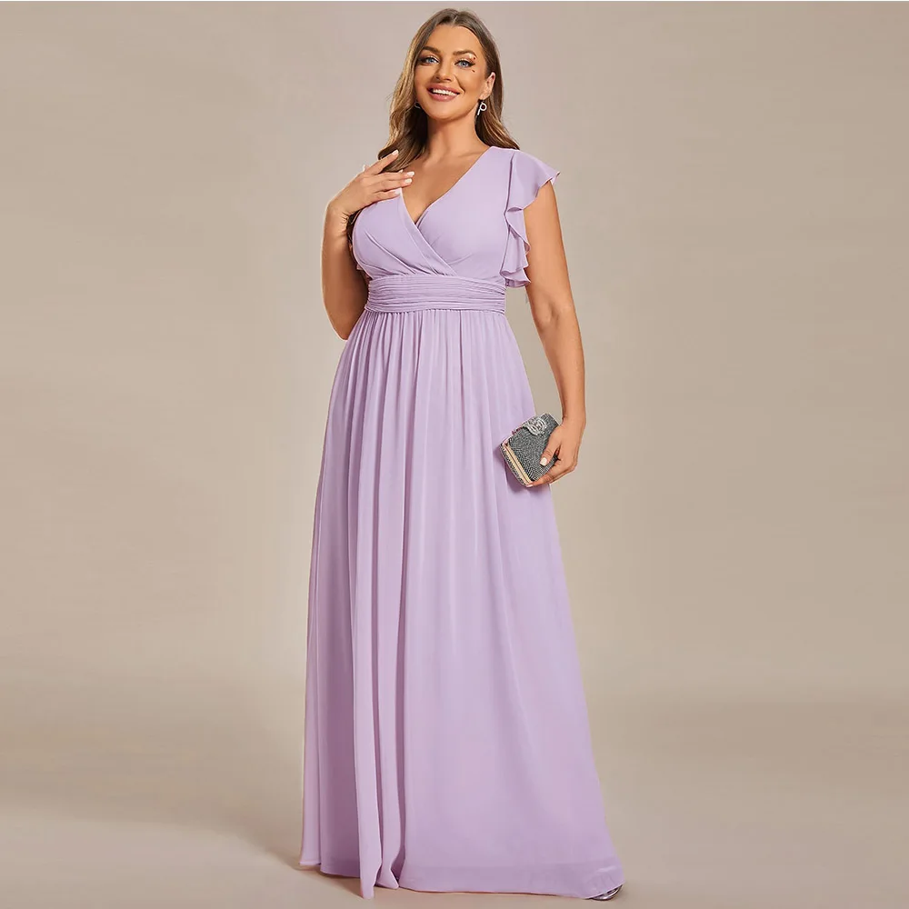 

Customized Exquisite Women's Summer Chiffon Ruffles Sleeve Pleated Back Cutout Mother of The Bride Dresses Formal Gowns 2025