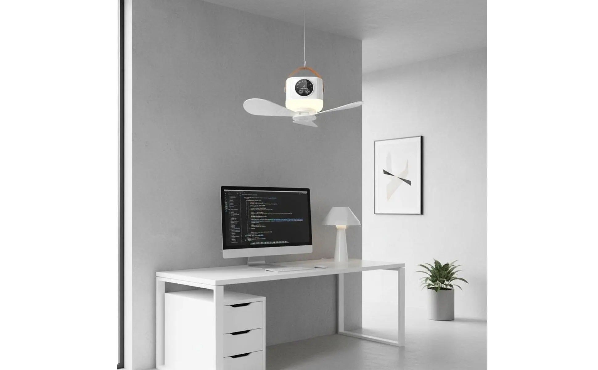 Mini Ceiling Fan with Light Adjustable Speed Rechargeable Hanging Fan Air Mover 4 Speeds Timer Function for Bedside, Dorm Room