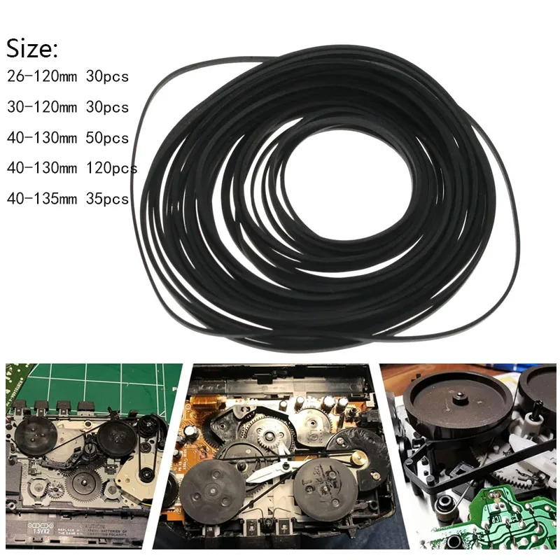 30-120p/bag Universal Mix 26-135mmCassette Tape Machine Belts Assorted Flat Rubber Belt for CD DVD Recorders Walkman