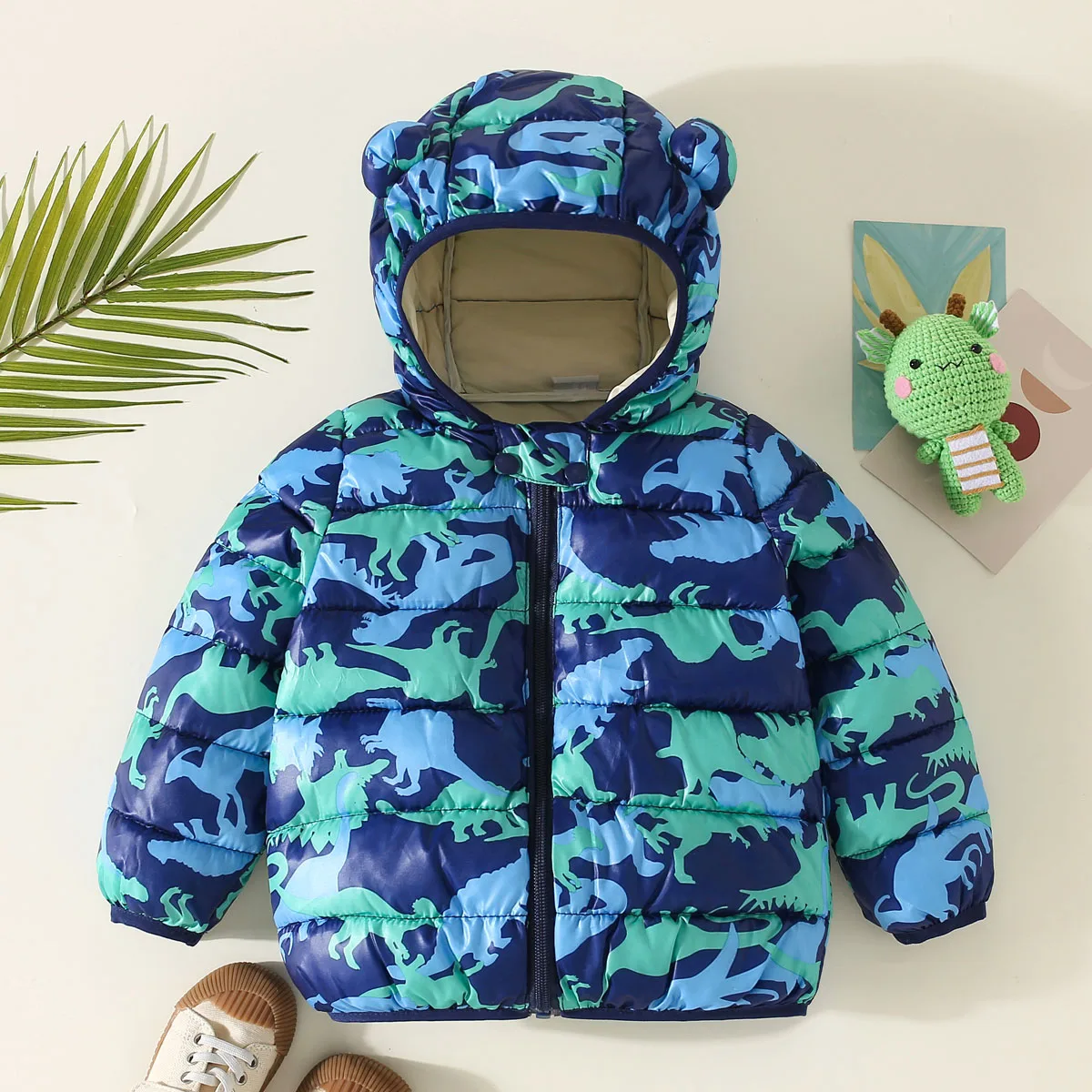 Toddler Boy Dinosaur Pattern Hooded Cotton-padded Jacket