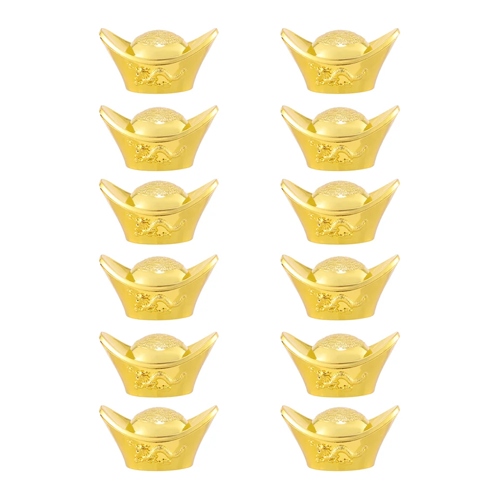 12 PCS Toy Simulation Gold Ingot Child Gift Good Luck Plastic Playthings Wealth