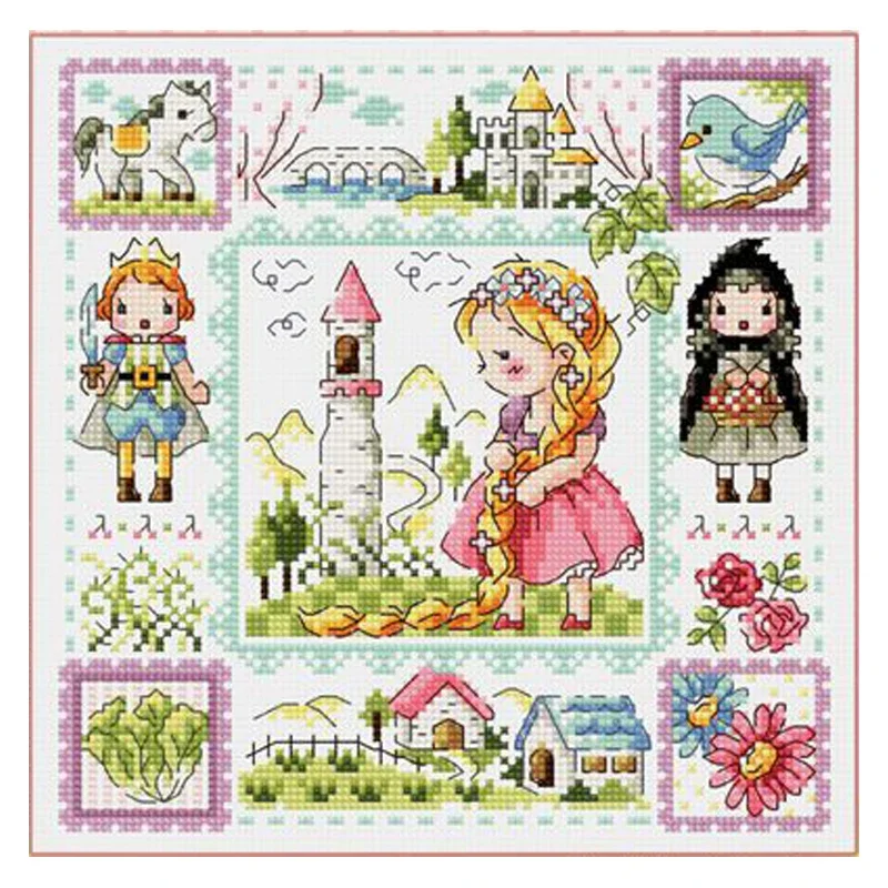 Amishop Gold Collection Counted Cross Stitch Kit Rapunzel Long Hair Princess Fairytale Fairy Tale Fairyland Wonderland SO