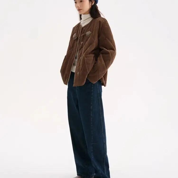 เสื้อแจ็คเก็ตผ้าลูกฟูกสไตล์เรโทรใหม่ ประจำฤดูใบไม้ร่วงและฤดูหนาว ปี 2025 แฟชั่นผู้หญิง ประดับเพชร