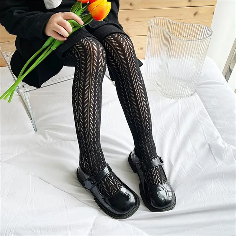 Sweet Solid Color Thin Baby Girl's Pantyhose Middle Small Children Hollow Pantyhose Summer Breathable Girls' Mesh Leggings Socks