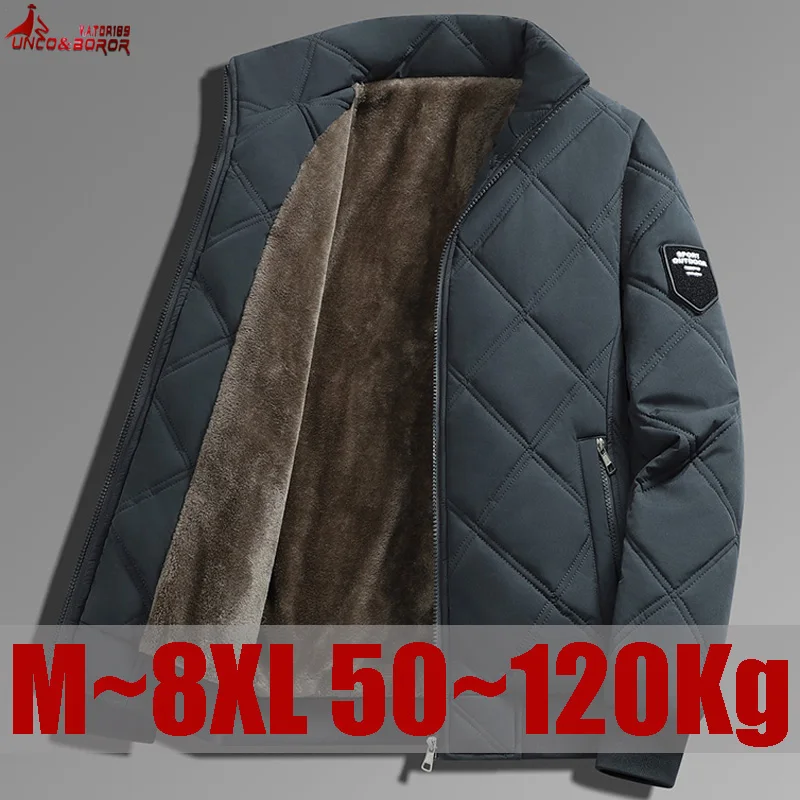 

Большие размеры 7XL 8XL, флисовая куртка среднего возраста, теплая куртка с воротником-стойкой, зимняя повседневная хлопковая стеганая куртка, парки, мужская одежда