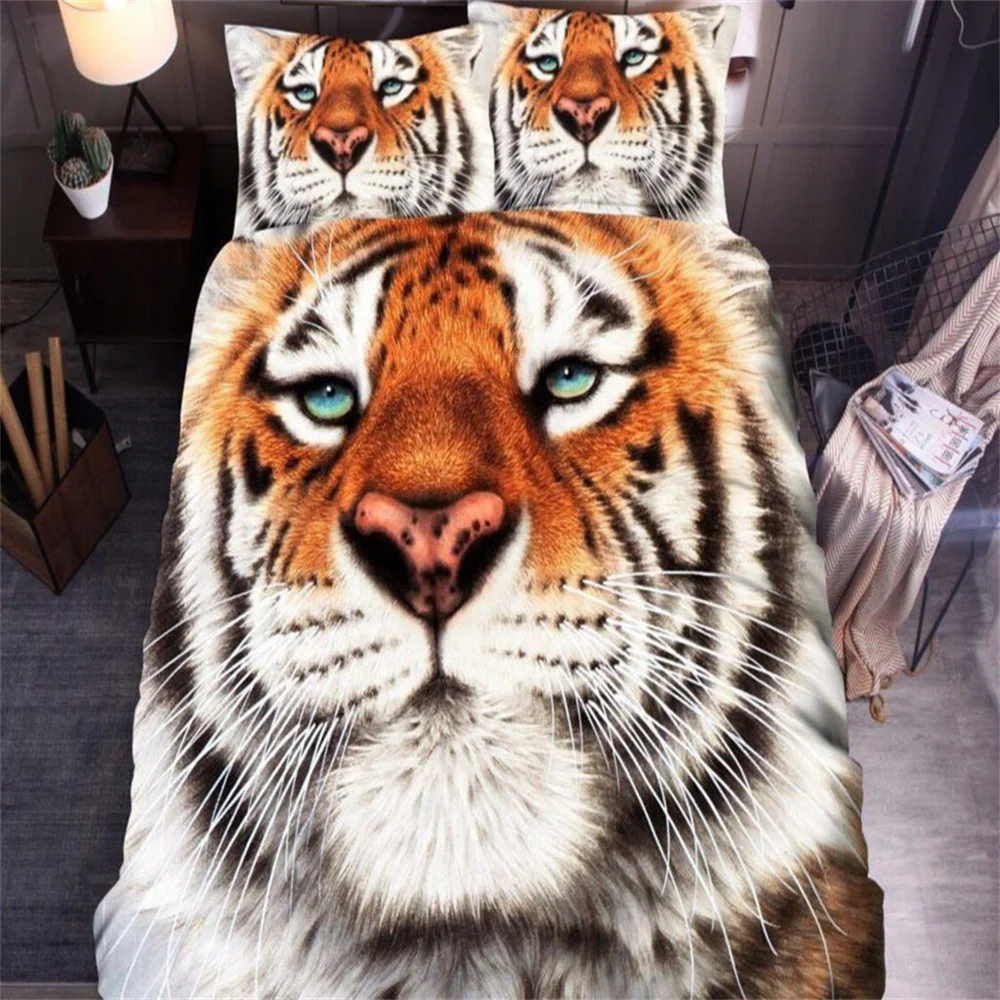 Animal Duvet Cover Set Queen Size Polyester Lightning Lion Pattern Comforter Cover Grey Black Soft Bedding Set For Teen Boys Man