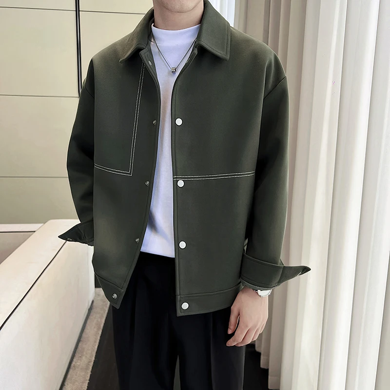 Autumn Men Loose Business Casual Vintage Woolen Short Jacket Male Korean Streetwear Fashion Small Coat Outerwear
